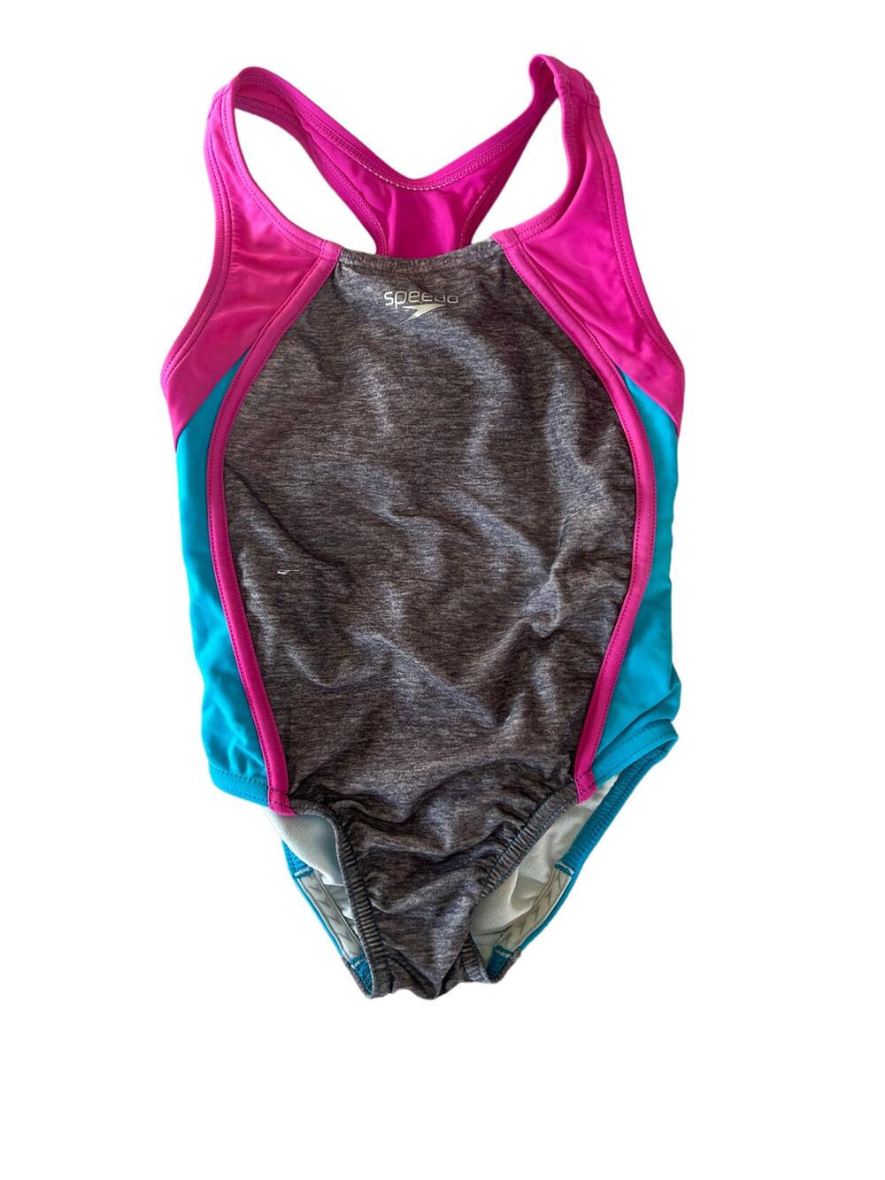 Speedo Grey Pink Teal One Piece Bathing Suit size 5